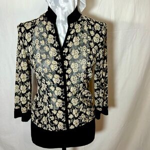 Talbots size 2 embroidered 3/4 sleeve black top